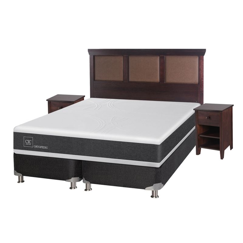 CIC - Box Spring Ortopedic King BD 180 x 200 cm + Muebles Torino Chocolate Cic
