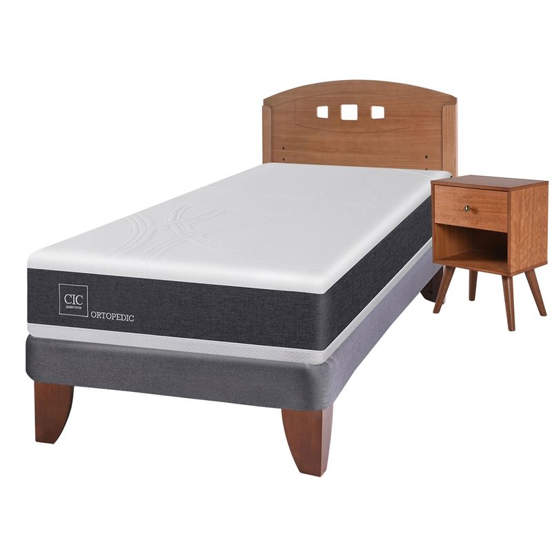 CIC - Cama Europea Newortoped 1.5 Plazas + Respaldo + 1 Velador Cic