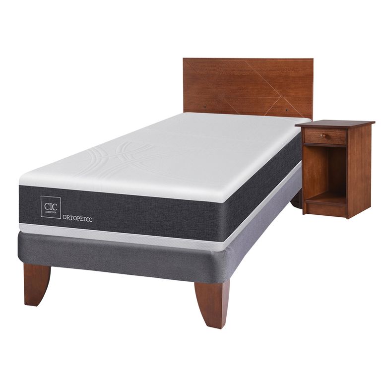 CIC Cama Europea Ortopedic 1.5 Plazas Base Normal 105X200 Cm + Muebles Villarrica