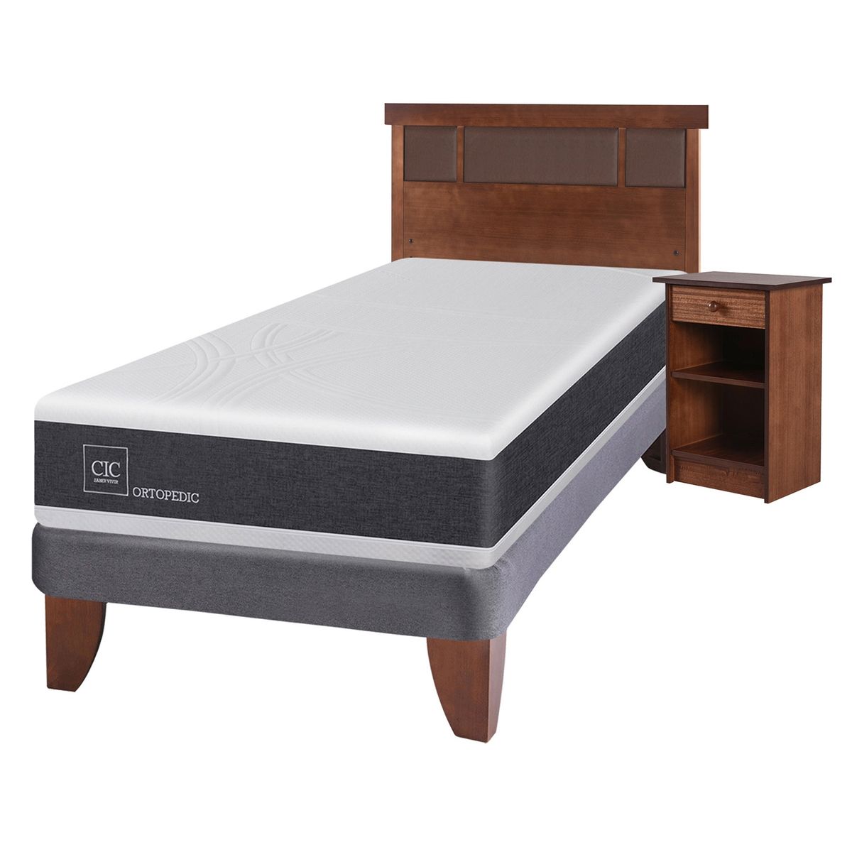 CIC - Cama Europea New Ortopedic 1.5 Plaza + Muebles New Dublín Caramelo Cic