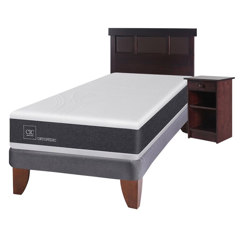 CIC Cama Europea New Ortopedic 1.5 Plaza + Muebles New Dublín Chocolate