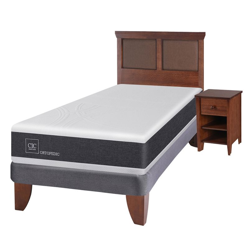 CIC - Cama Europea Ortopedic 1.5 Plaza Base Normal 105X200 Cm + Muebles Torino Caramelo   Cic