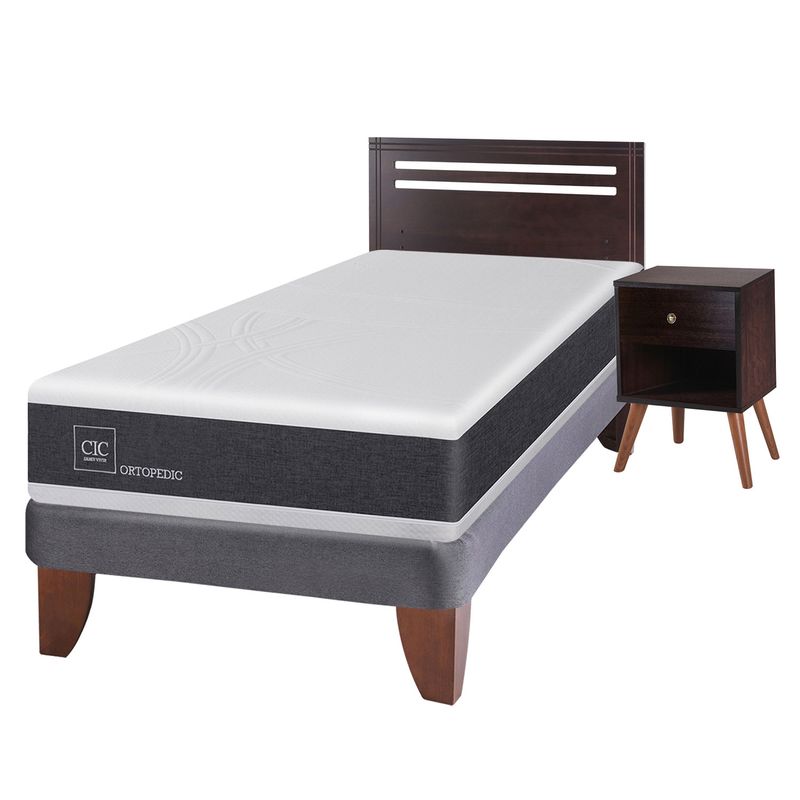 CIC - Cama Europea Ortopedic 1.5 Plazas Base Normal 105X200 Cm + Muebles Munich Cic