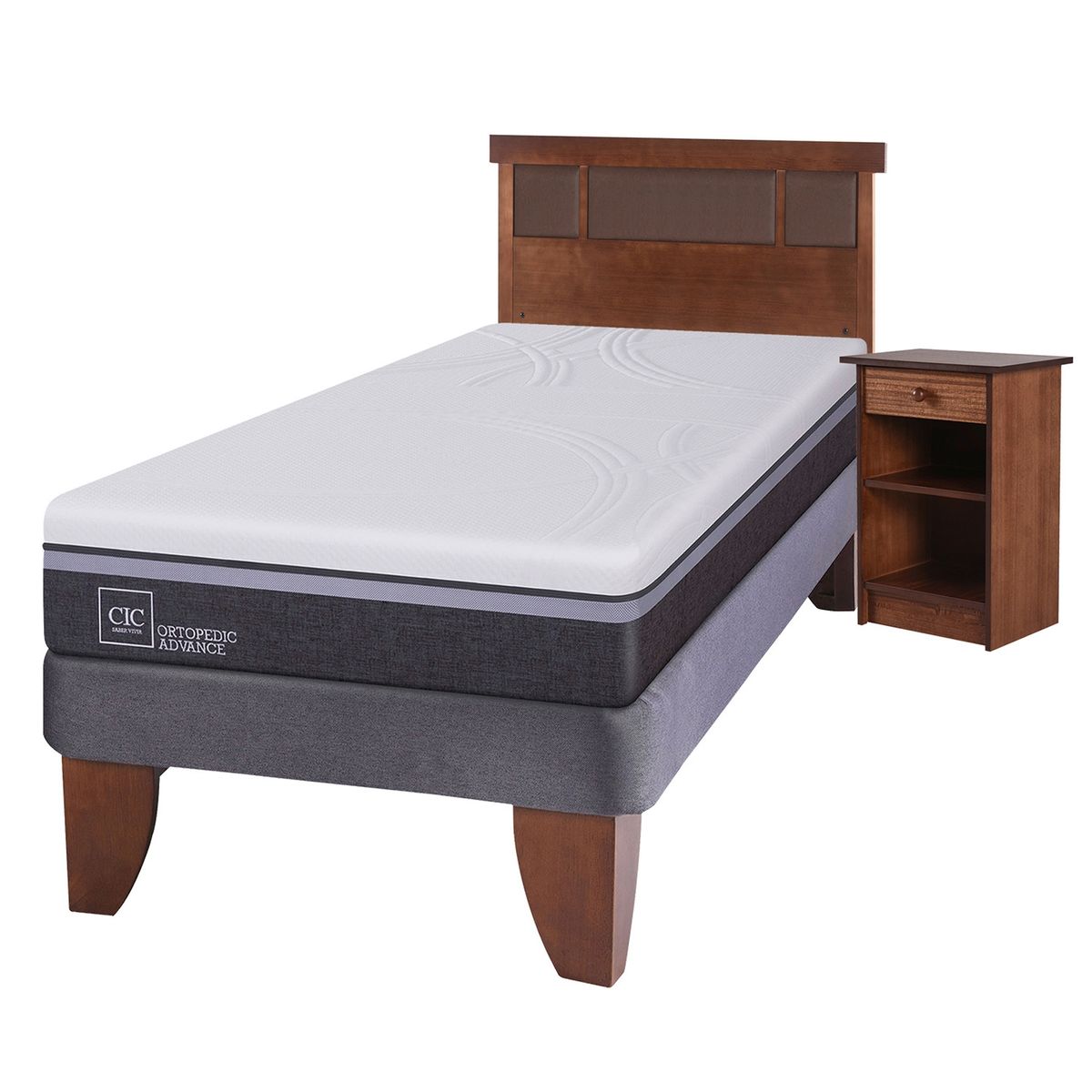CIC - Cama Europea Ortopedic Advance 1.5 Plazas Base Normal 105X200 Cm + Muebles Dublin Caramelo Cic
