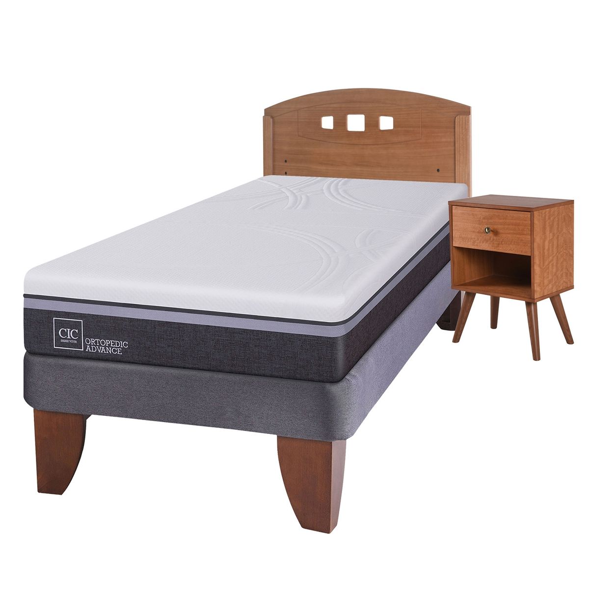 CIC - Cama Europea Ortop Adva 1.5 Plazas + Respaldo + 1 Velador Cic