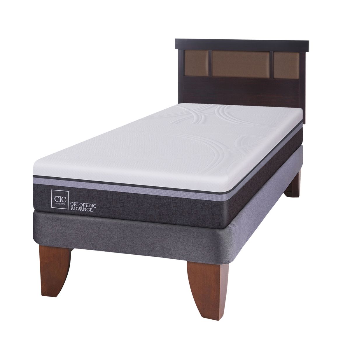 CIC - Cama Europea Ortopedic Advance 1.5 Plazas Base Normal 105X200 Cm + Respaldo Dublin Chocolate Cic