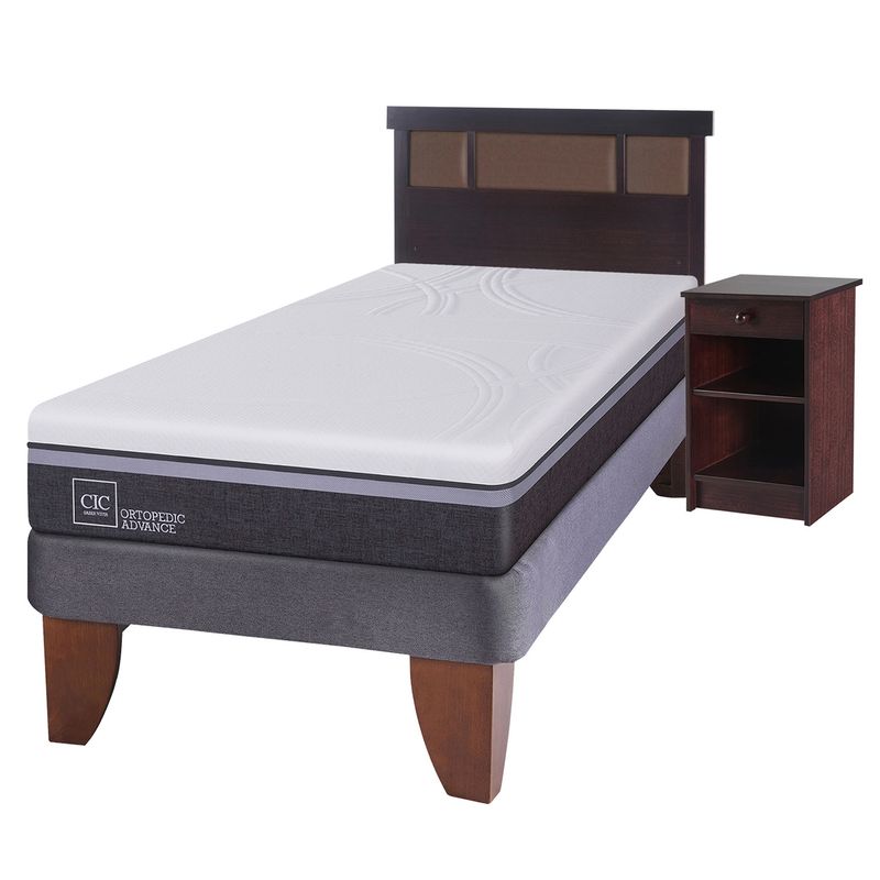 CIC - Cama Europea Ortopedic Advance 1.5 Plazas Base Normal 105X200 Cm + Muebles Dublin Chocolate Cic