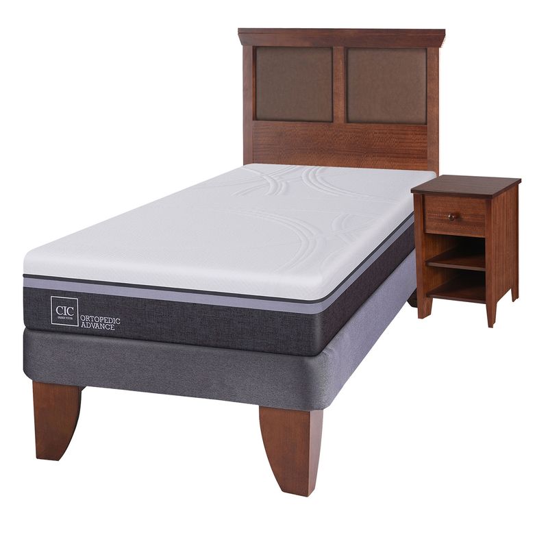 CIC - Cama Europea Ortopedic Advance 1.5 Plazas Base Normal 105X200 Cm + Muebles Torino Caramelo Cic