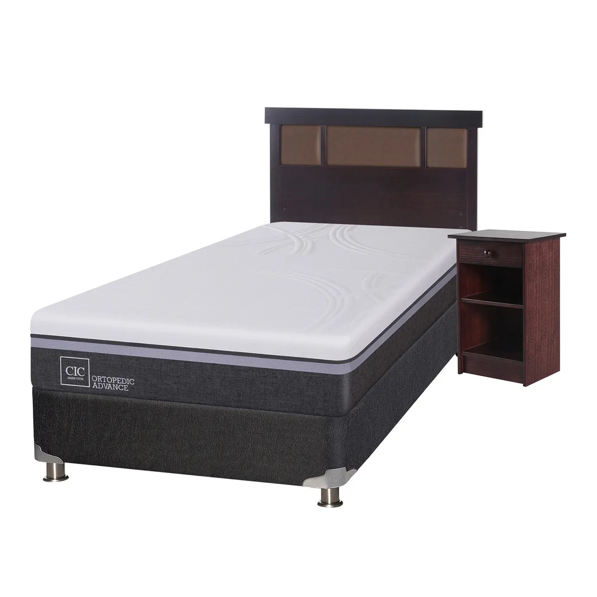 CIC - Box Spring Ortopedic Advance 1.5 Plazas Base Normal 105x200 cm + Muebles Dublin Chocolate Cic
