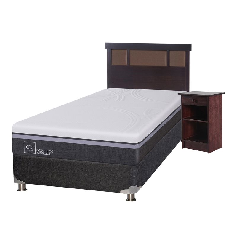 CIC - Box Spring Ortopedic Advance 1.5 Plazas Base Normal 105x200 cm + Muebles Dublin Chocolate Cic