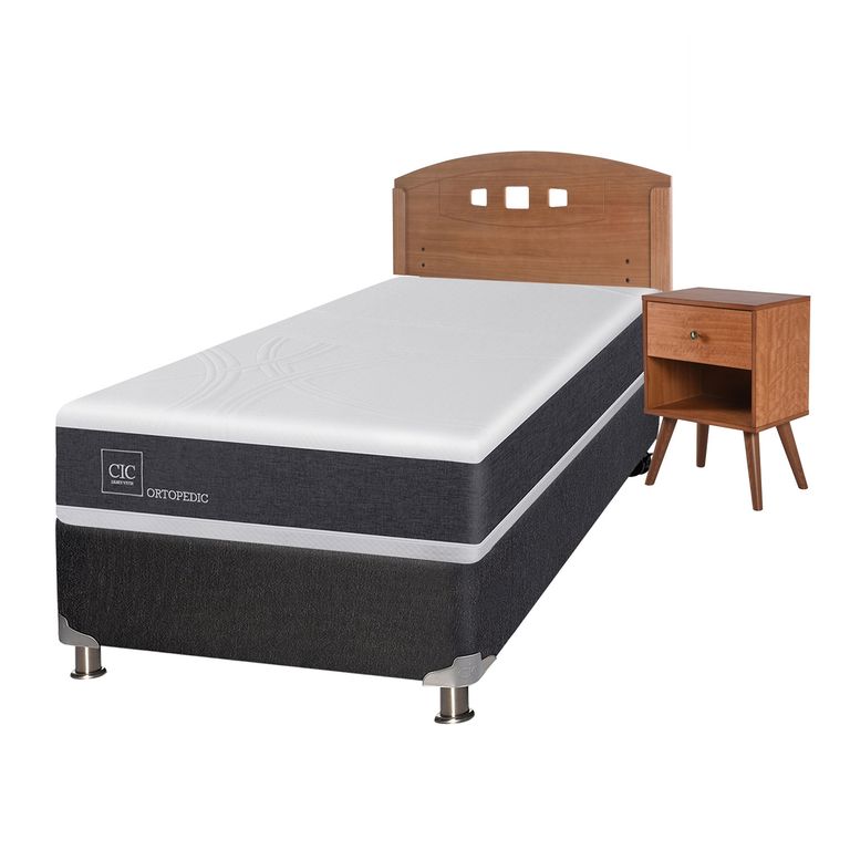 CIC Box Spring NewOrtopediced 1.5 Plazas + Respaldo + 1 Velador
