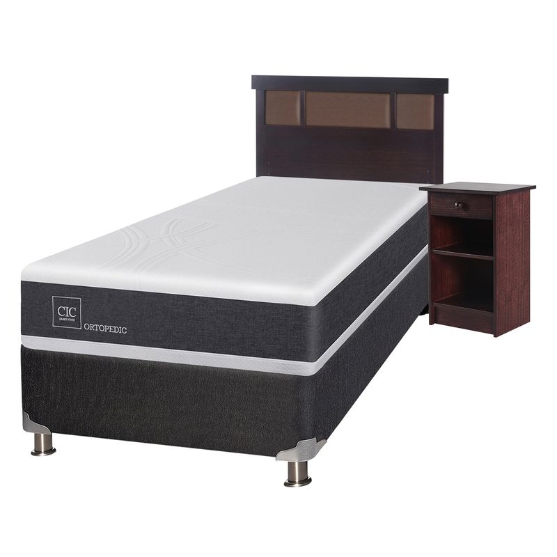 CIC - Box Spring Ortopedic 1.5 Plazas Base Normal 105x200 cm + Muebles Dublin Chocolate Cic
