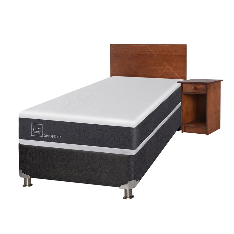 CIC - Box Spring Ortopedic 1.5 Plazas Base Normal 105x200 cm + Muebles Villarrica Cic