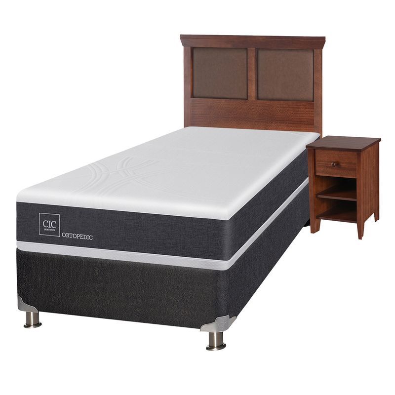 CIC - Box Spring New Ortopedic B5 1.5 Plaza + Muebles New Torino Caramelo   Cic