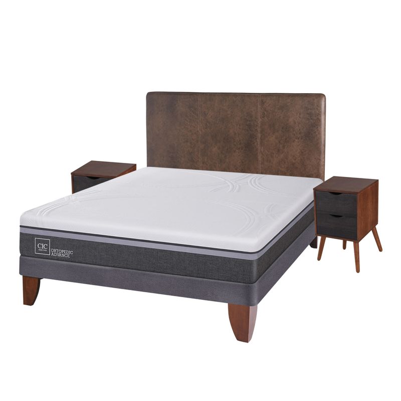 CIC - Cama Europea Ortop Adva68 2 Plazas Base Normal + Muebles   Cic