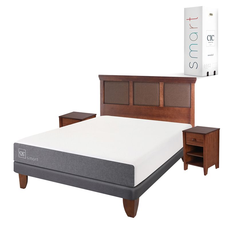 CIC - Cama Europea Smart 2 Plazas Base Normal + Muebles New Torino Caramel Cic