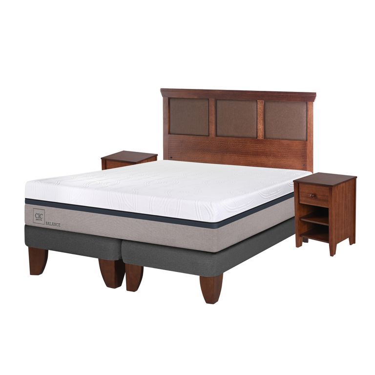 Cama Europea Balance 2 Plazas x 2.00mt Base Dividida + Respaldo + 2 Veladores