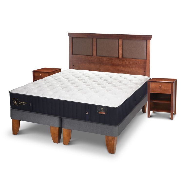 CIC Cama Europea Premium 2 Plazas x 2.00mt Base Dividida + Respaldo + 2 Veladores