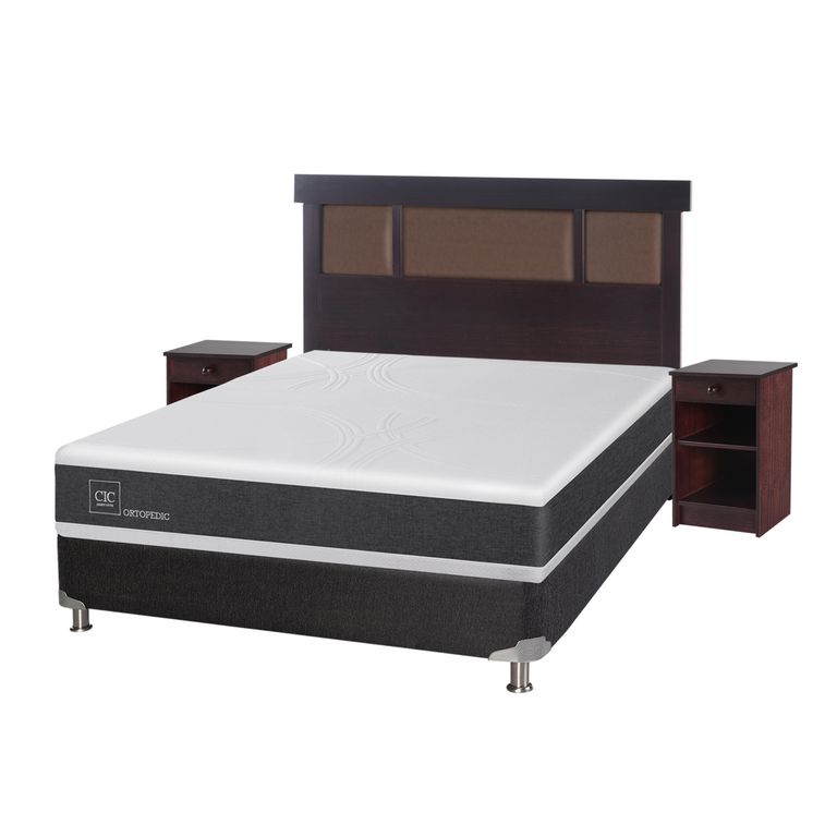 Box Spring Ortopedic 2 Plazas x 2.00mt Base normal + Respaldo + 2 Veladores