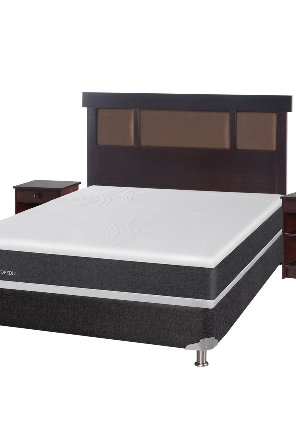 CIC - Box Spring Newortoped9 2 Plazas + Respaldo + 2 Veladores CIC