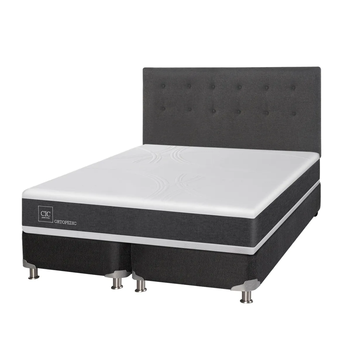 CIC - Box Spring Ortopedic 2 Plazas x 2.00mt Base Dividida + Respaldo Cic