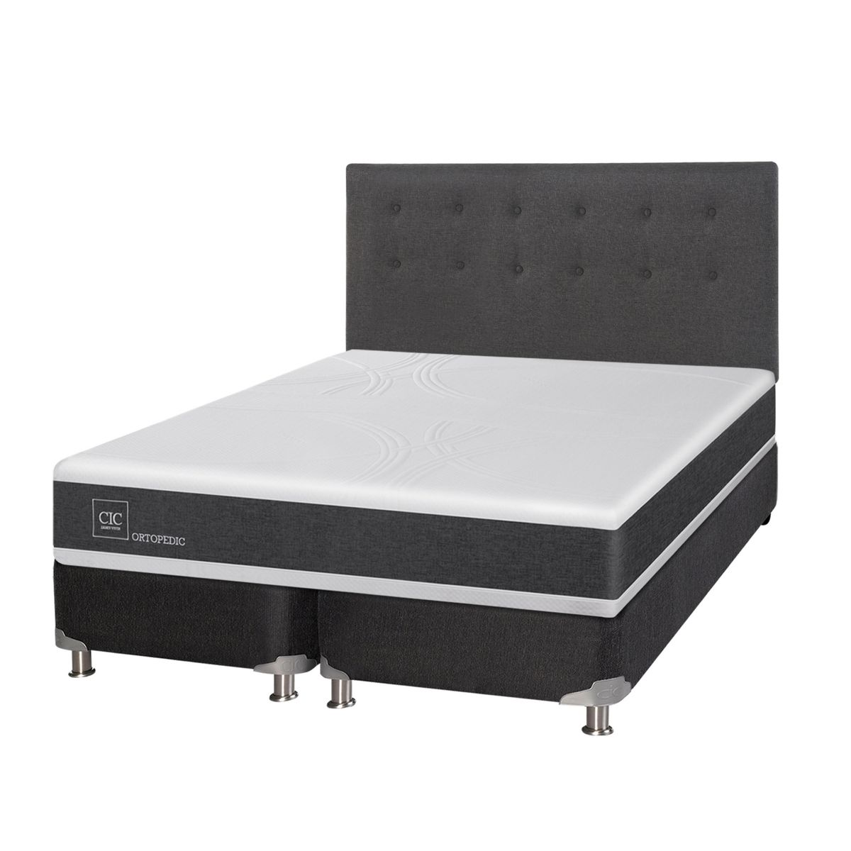 CIC - Box Spring Ortopedic 2 Plazas x 2.00mt Base Dividida + Respaldo Cic
