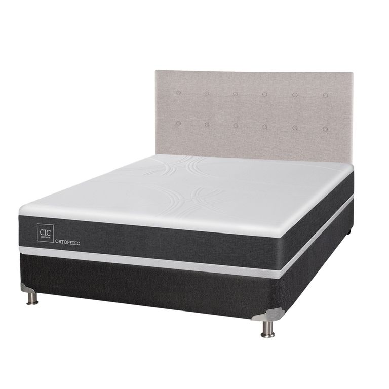 Box Spring Ortopedic 2 Plazas Base Normal 150x200 cm + Respaldo TiGrafito