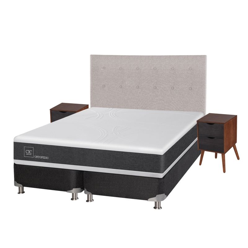 CIC - Box Spring Newortoped18 2 Plazas Base Dividida+Muebles Cic