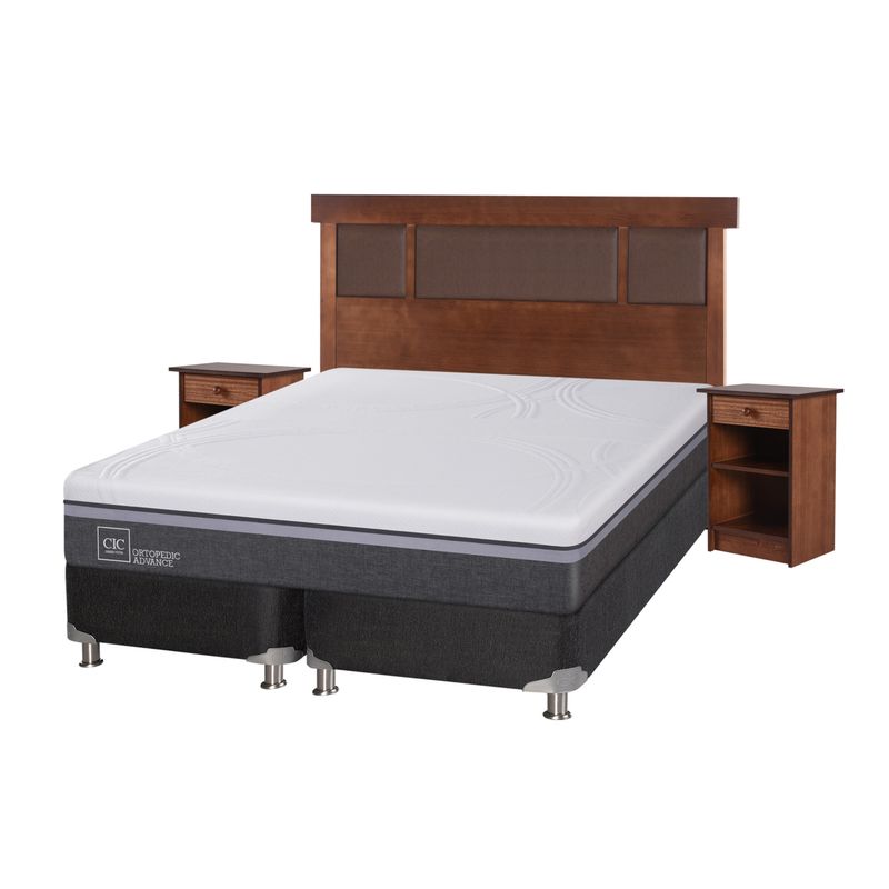 CIC - Box Spring Ortop Adva8 2 Plazas + Respaldo + 2 Veladores CIC