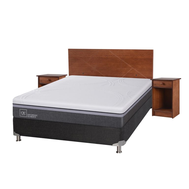 CIC Box Spring Ortop Adva1 2 Plazas + Respaldo + 2 Veladores