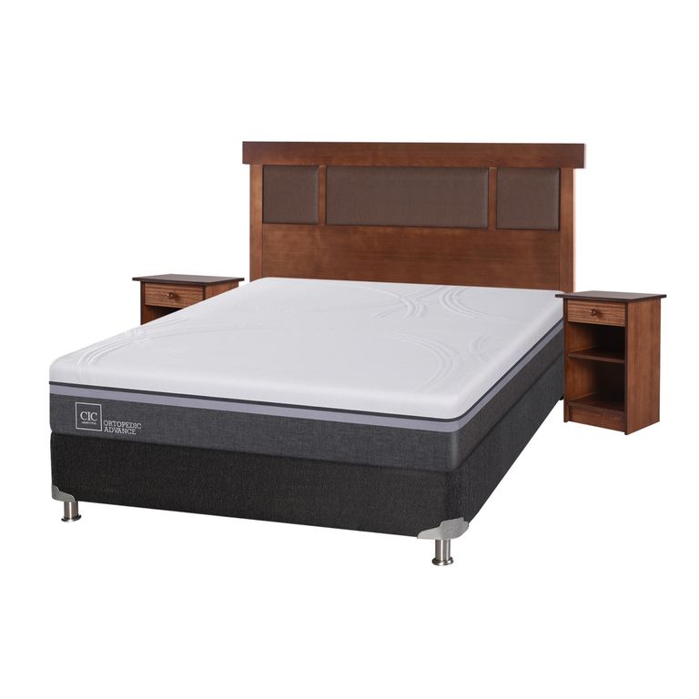 CIC Box Spring Ortopedic Advance B5 2 Plazas Base Normal + Muebles New Dublín Caramel