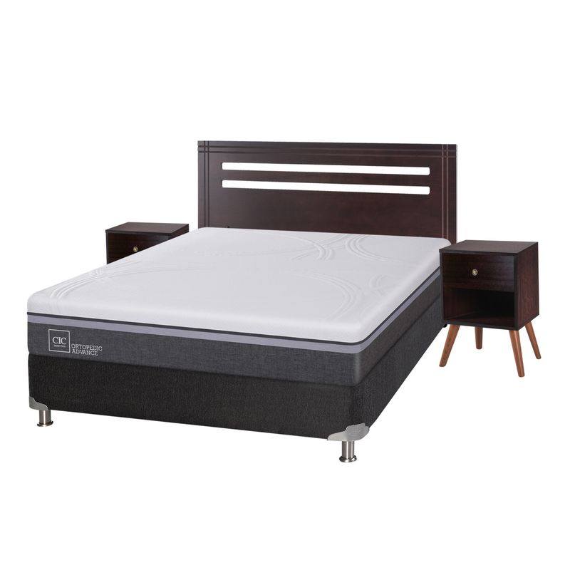 CIC - Box Spring Ortop Adva5 2 Plazas + Respaldo + 2 Veladores CIC
