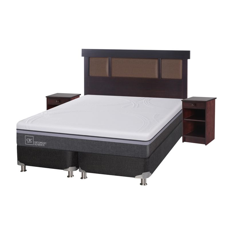 CIC - Box Spring Ortop Adva10 2 Plazas + Respaldo + 2 Veladores CIC