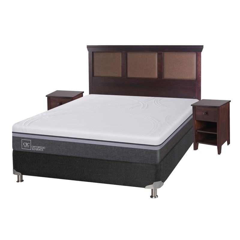 CIC - Box Spring Ortopedic Advance B5 2 Plazas Base Normal + Muebles New Torino Chocolate   Cic