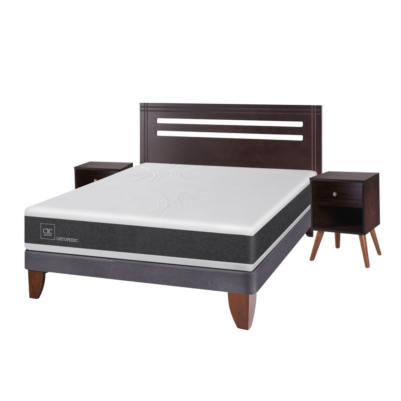 CIC - Cama Europea New Ortopedic 2 Plazas Base Normal + Muebles New Múnich Cic