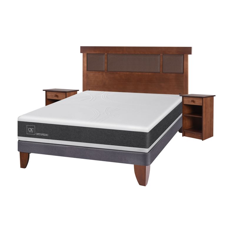 CIC Cama Europea New Ortopedic 2 Plazas Base Normal + Muebles New Dublín Caramel