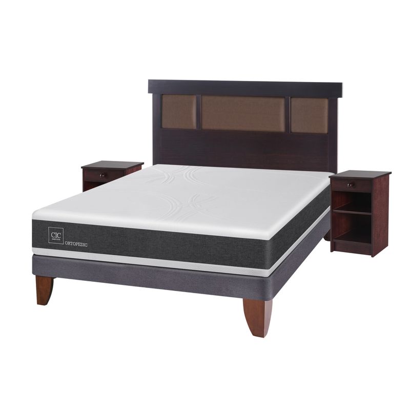 CIC - Cama Europea New Ortopedic 2 Plazas Base Normal + Muebles New Dublín Chocolate Cic