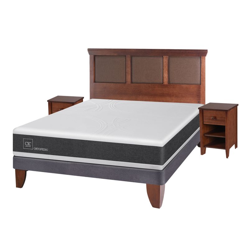 CIC - Cama Europea Ortopedic 2 Plazas Base Normal 150X200 Cm + Muebles Torino Cic
