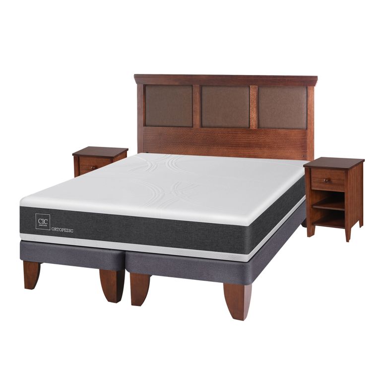 CIC Cama Europea NewOrtopediced66 2 Plazas + Respaldo + 2 Veladores