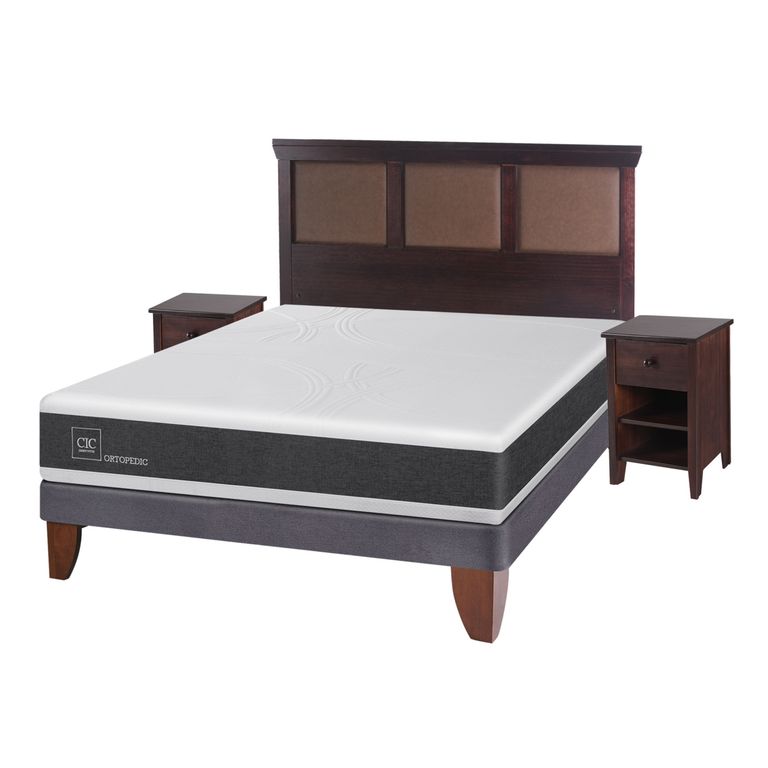CIC Cama Europea New Ortopedic 2 Plazas Base Normal + Muebles New Torino Chocolate