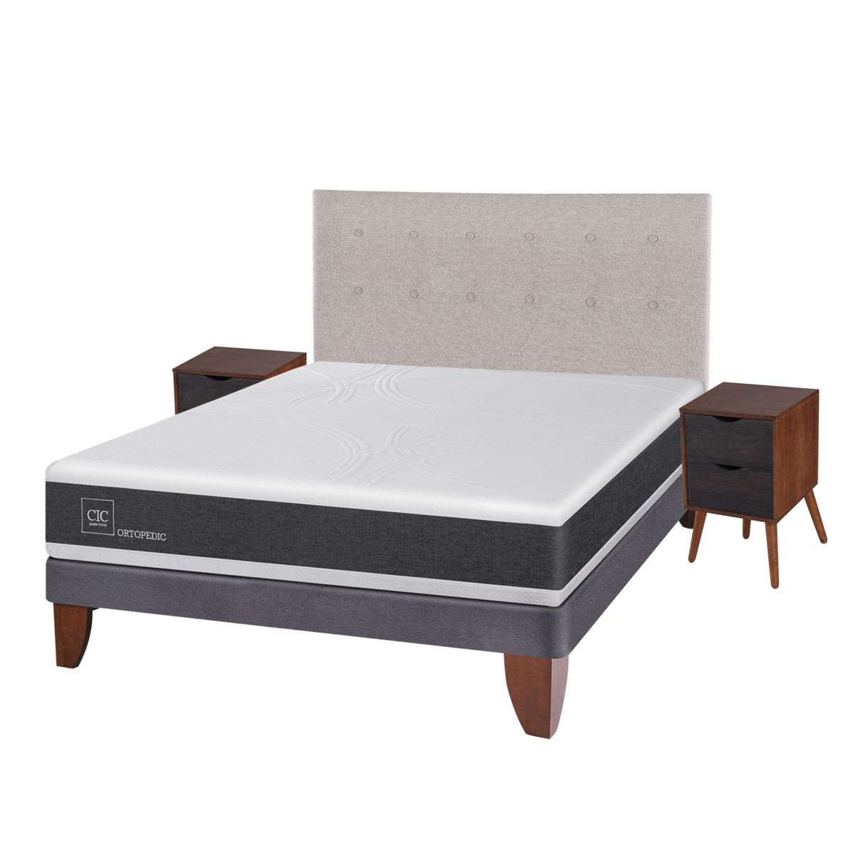 CIC - Cama Europea NewOrtopediced71 2 Plazas Base Normal+Muebles Cic