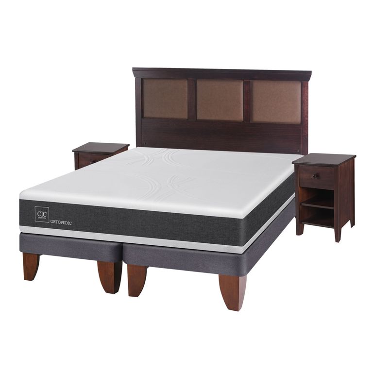 CIC Cama Europea New Ortopedic 2 Plazas Base Dividida + Muebles New Torino Chocolate