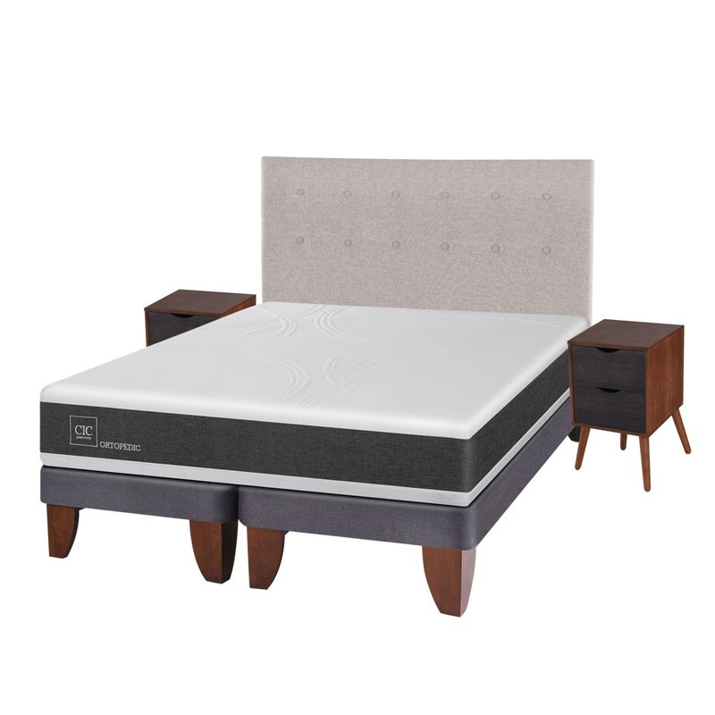 CIC - Cama Europea Ortopedic 2 Plazas Base Dividida 150X200 Cm + Muebles Tigris Cic