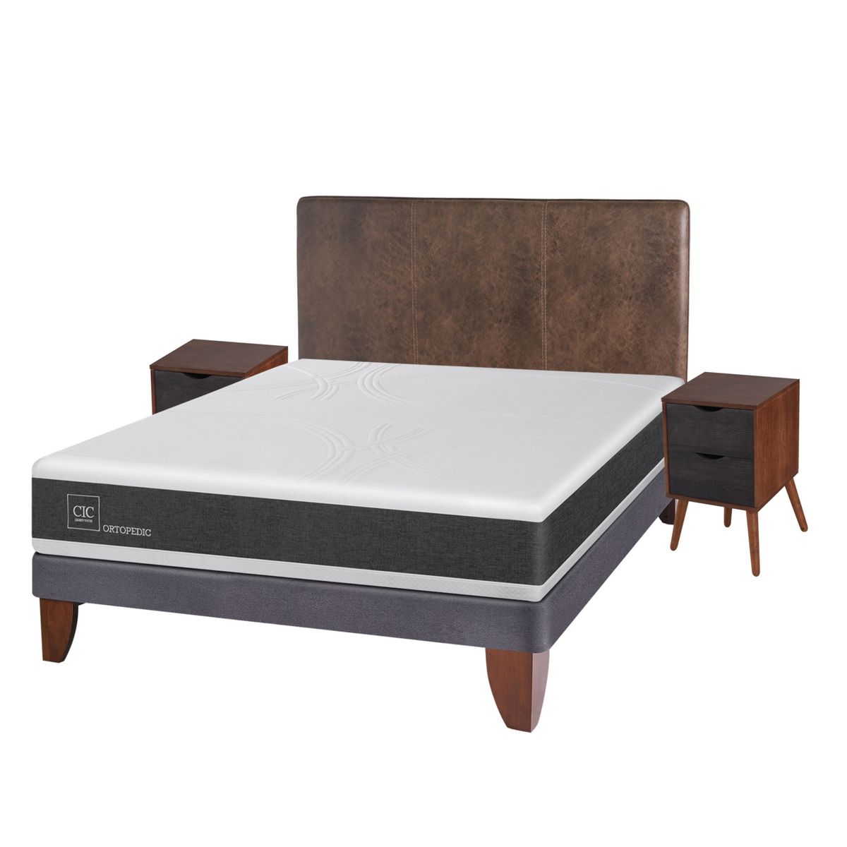 CIC - Cama Europea NewOrtopediced83 2 Plazas Base Normal+Muebles Cic