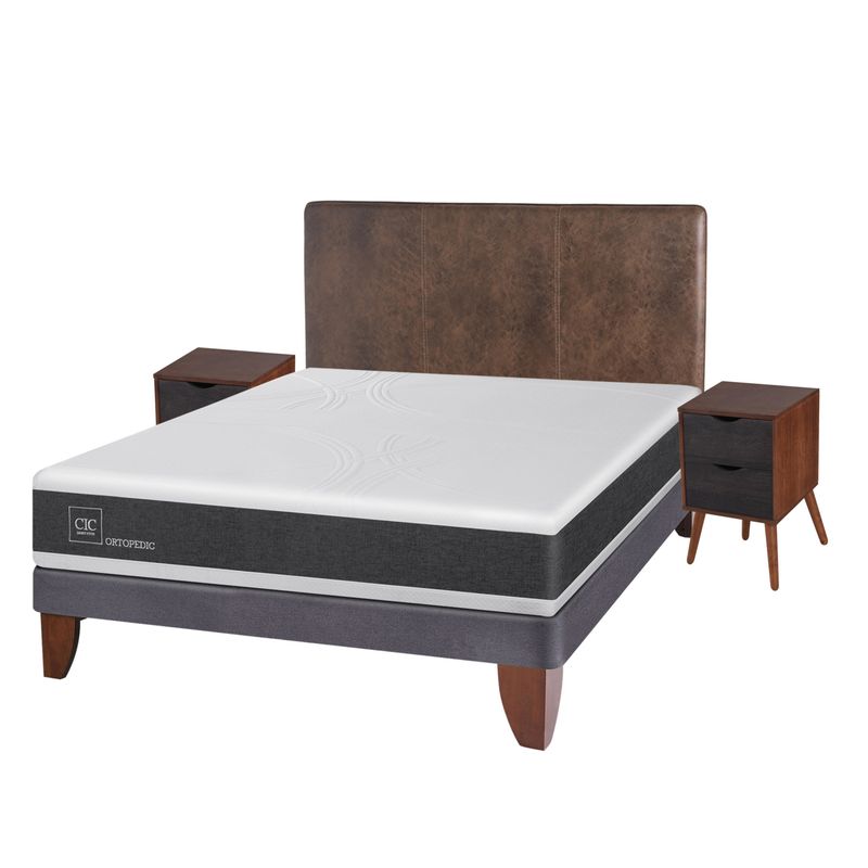CIC - Cama Europea Newortoped83 2 Plazas Base Normal+Muebles Cic