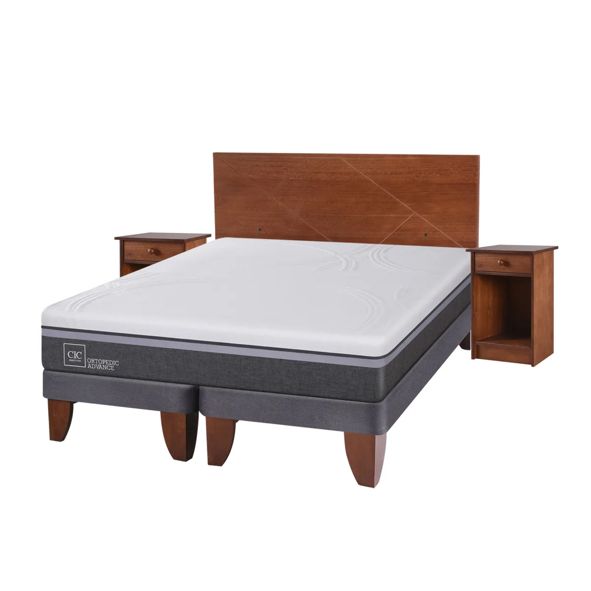CIC - Cama Europea Ortop Adva42 2 Plazas + Respaldo + 2 Veladores Cic