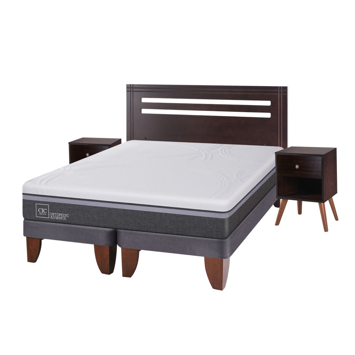 CIC - Cama Europea Ortop Adva46 2 Plazas + Respaldo + 2 Veladores Cic