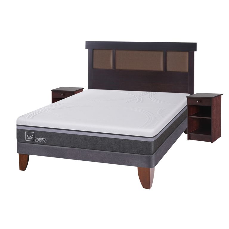 CIC Cama Europea Ortop Adva52 2 Plazas + Respaldo + 2 Veladores