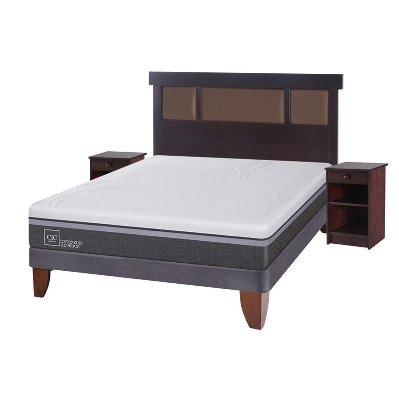 CIC - Cama Europea Ortop Adva52 2 Plazas + Respaldo + 2 Veladores Cic