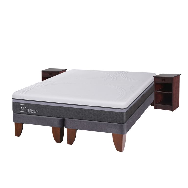 CIC Cama Europea Ortopedic Advance 2 Plazas Base Dividida + 2 Veladores New Dublín Chocolate